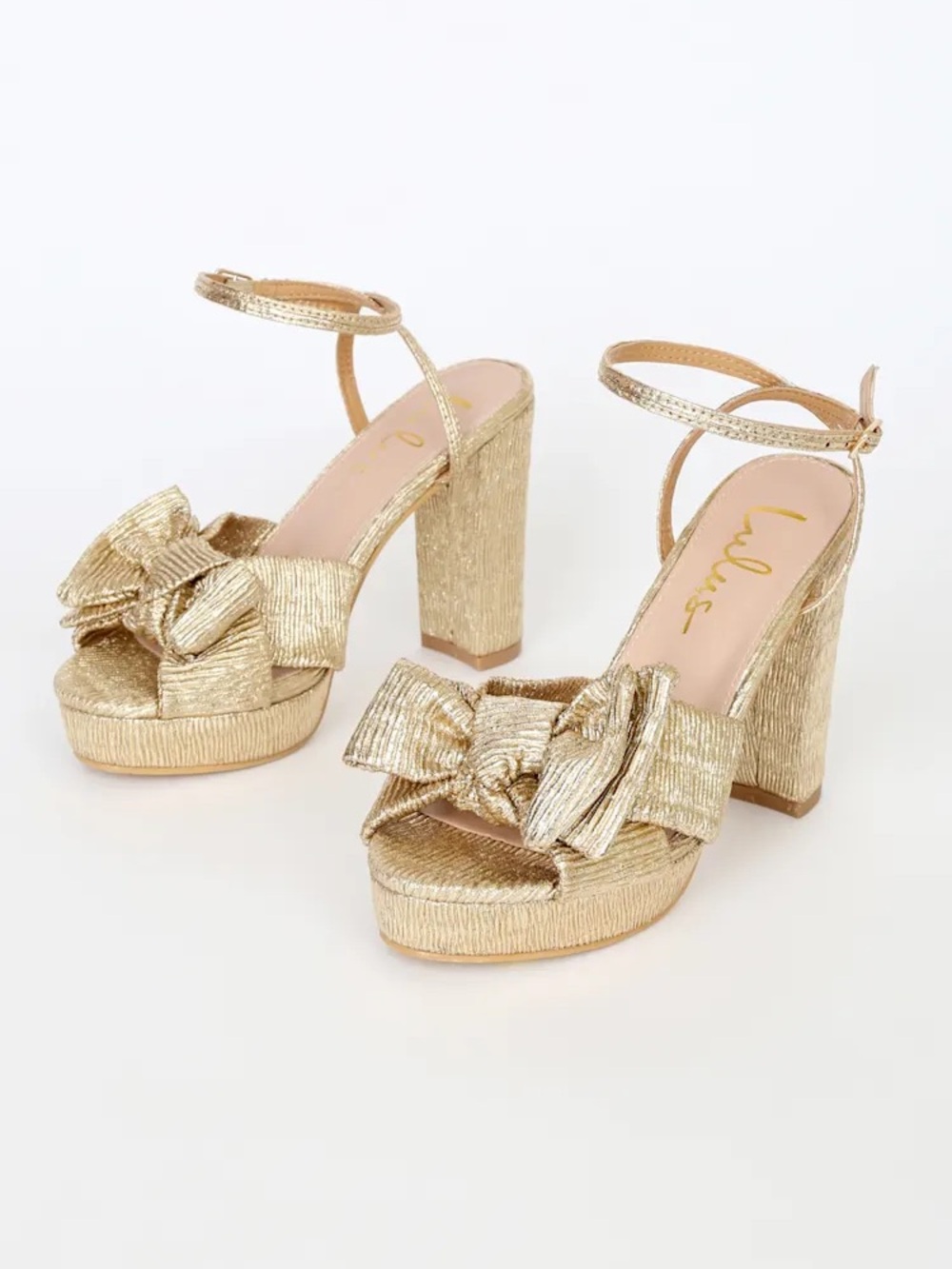 Lulu's Gold Metallic Bow Platform Sandals Size 6.5